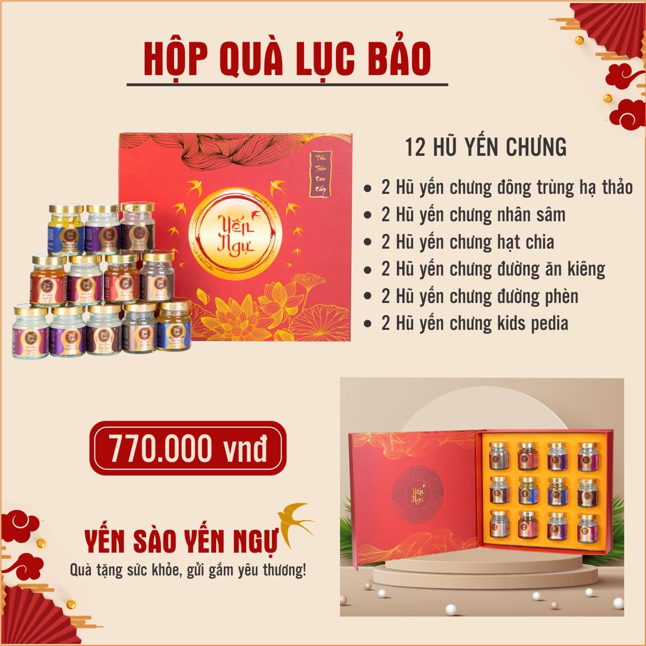 Hộp quà Yến Chưng Lục Bảo (12 Hũ)