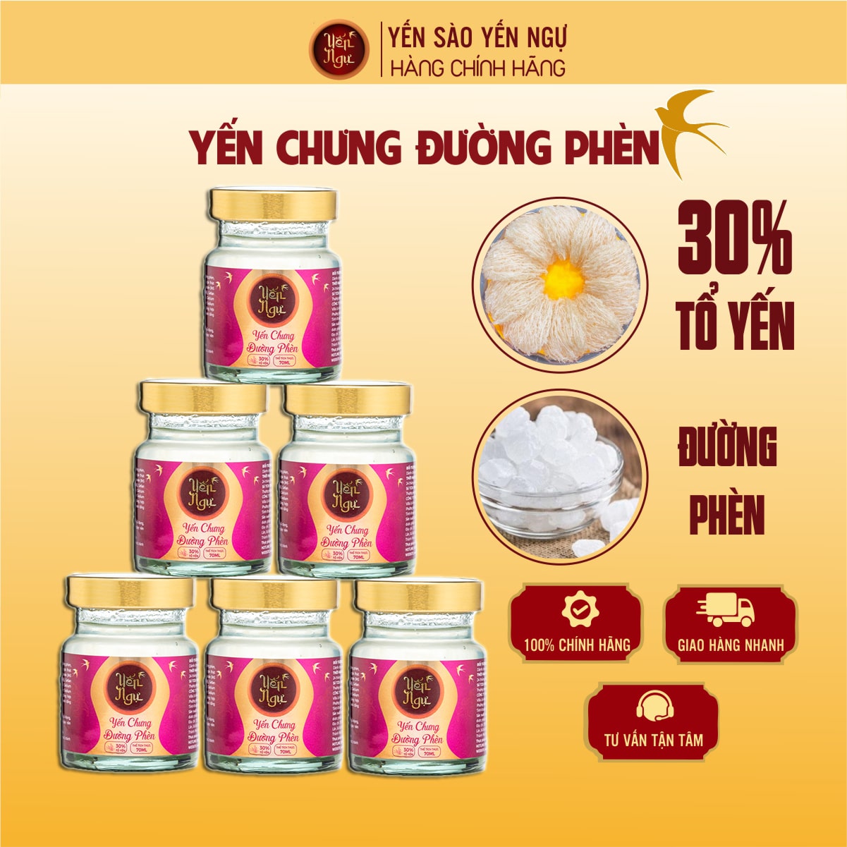Hộp quà Yến chưng Đường Phèn 6 Hũ